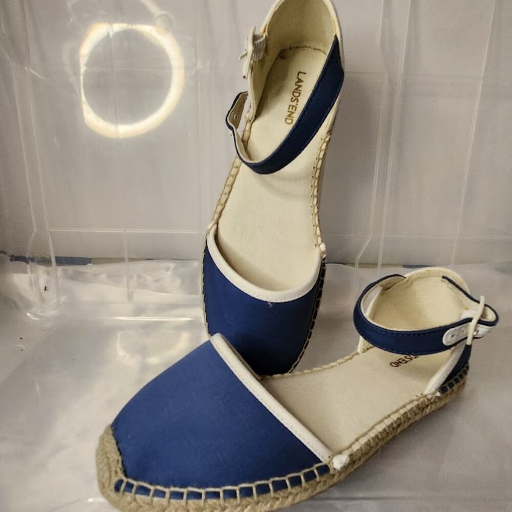 LANDS END Blue Espadrille Casual Flat Sandal 6.5